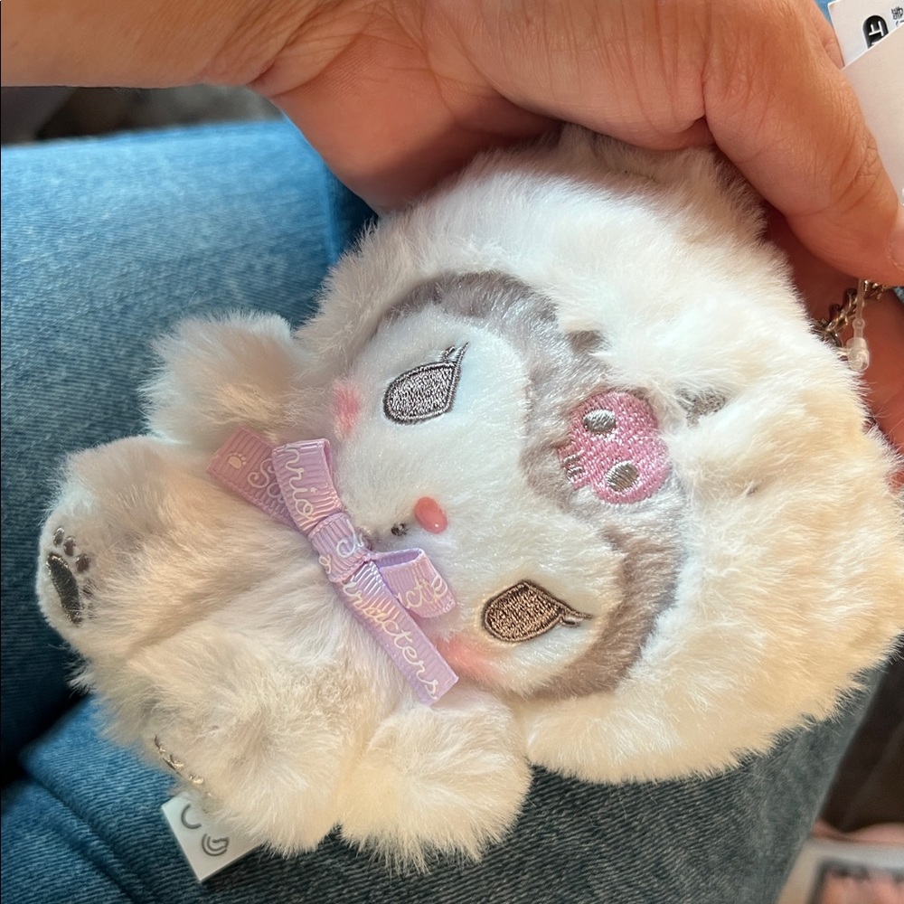 ✅Sanrio Kuromi Fluffy White Bear Clip On Mascot Keychain - Picture 3 of 3